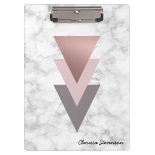 elegant rose gold pink grey triangles white marble clipboard