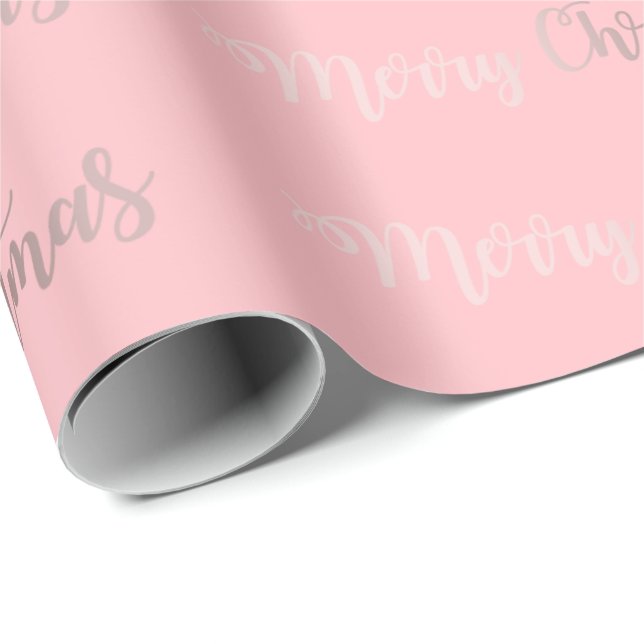 Elegant Rose Gold & Pink Merry Christmas Pattern Wrapping Paper (Roll Corner)