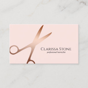 Elegant rose gold & pink scissors hairstylist business card