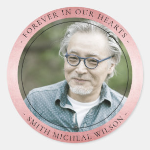 Elegant Rose Gold Pink Sympathy Memorial Photo Classic Round Sticker