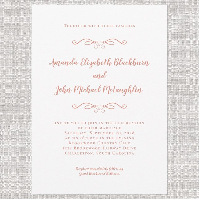 Elegant Rose Gold Pink Timeless Formal Wedding Invitation (Creator Uploaded)