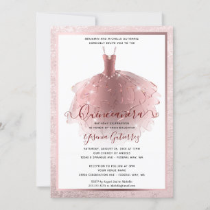 Elegant Rose Gold Quinceañera Dress Invitation