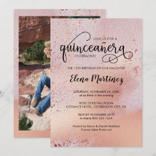 Elegant Rose Gold Quinceanera Photo Invitation