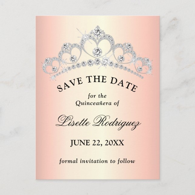 Elegant Rose Gold Quinceanera Save The Date Postcard (Front)