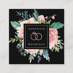 Elegant Rose Gold Rings Floral Square Business Card