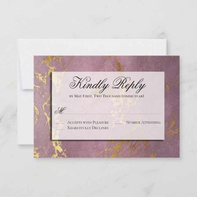 Elegant Rose & Gold RSVP Please Reply Card (Front)