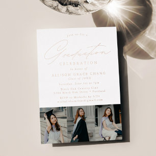 Elegant Rose Gold Script 3 Photo Graduation Party