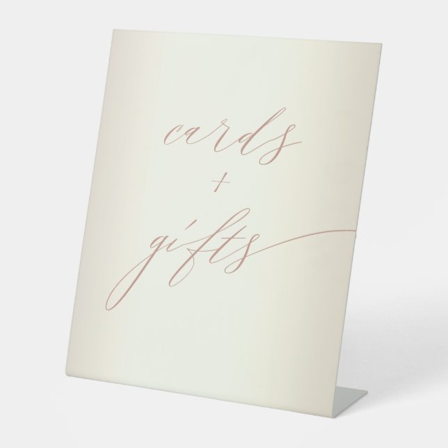 Elegant Rose Gold Script Champagne Cards Wedding Pedestal Sign (Front)