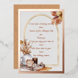 Elegant Rose Gold Script & Frame Colleagues Foil Holiday Card