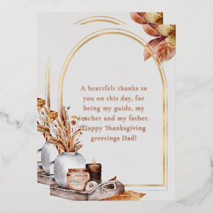 Elegant Rose Gold Script Harvest Home Décor Items Foil Holiday Card