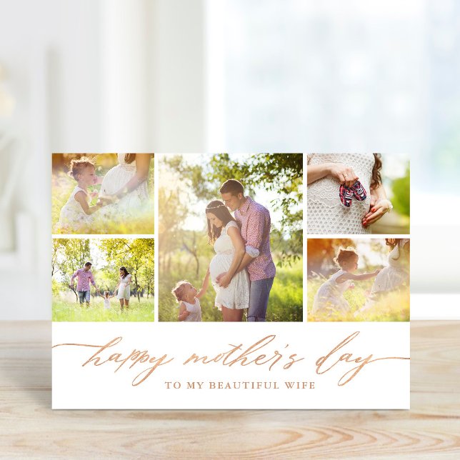 Elegant Rose Gold Script Mother's Day Photo Card (Creator Uploaded)