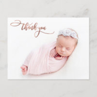 Elegant Rose Gold Script New Baby Photo Thank You