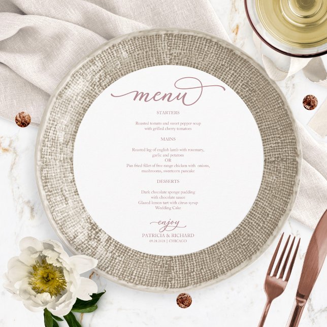 Elegant Rose Gold Script Round Wedding Menu (Creator Uploaded)