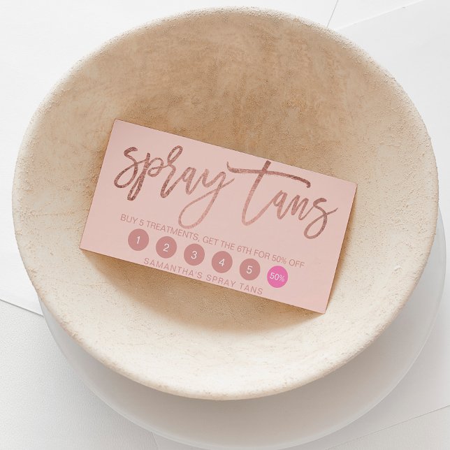 Elegant rose gold script spray tans blush pink loyalty card (Creator Uploaded)