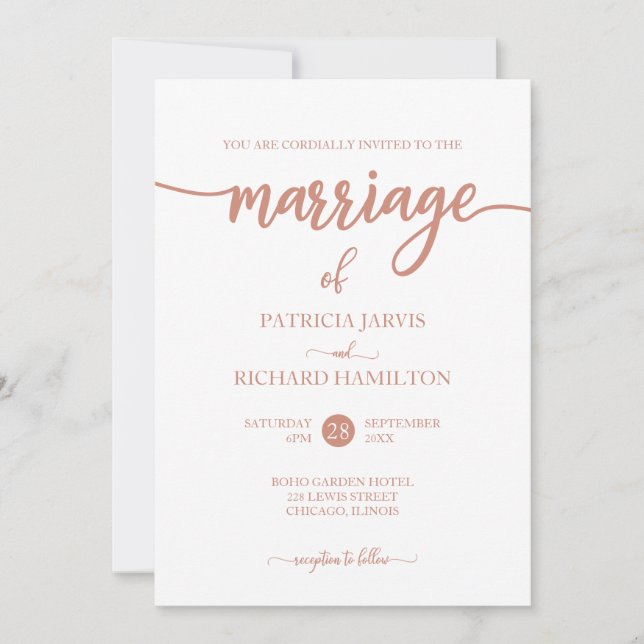 Elegant Rose Gold Script Wedding Invitation (Front)