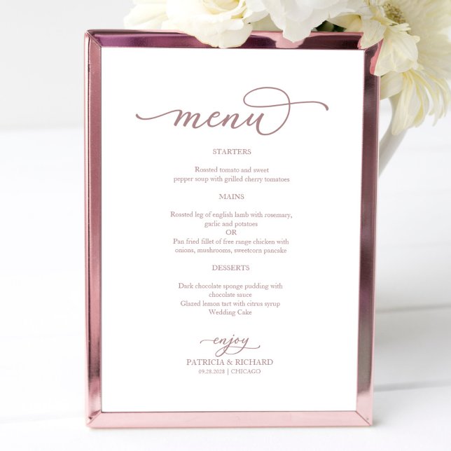 Elegant Rose Gold Script Wedding Menu Sign (Creator Uploaded)
