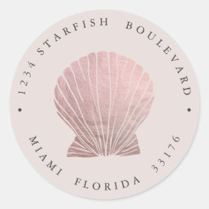 Elegant ROSE GOLD SEASHELL coastal Return address Classic Round Sticker