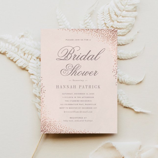 Elegant Rose Gold Shimmer Pink Bridal Shower Invitation (Creator Uploaded)