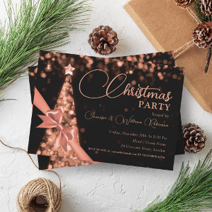 Elegant Rose Gold Shimmering Xmas Tree Holiday Invitation