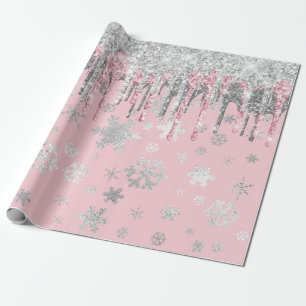 Elegant Rose Gold Silver Christmas Snowflakes  Wrapping Paper