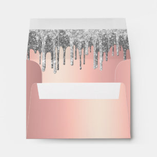 Elegant rose gold & silver glitter drips envelope
