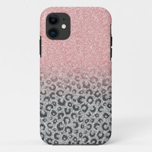  Elegant Rose Gold Silver Glitter Leopard Print iPhone 11 Case