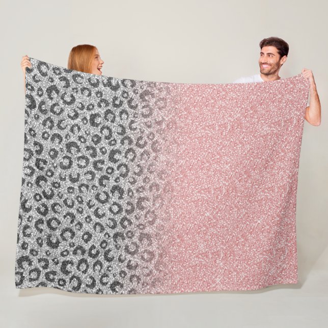 Elegant Rose Gold Silver Glitter Leopard Print Fleece Blanket (In Situ)