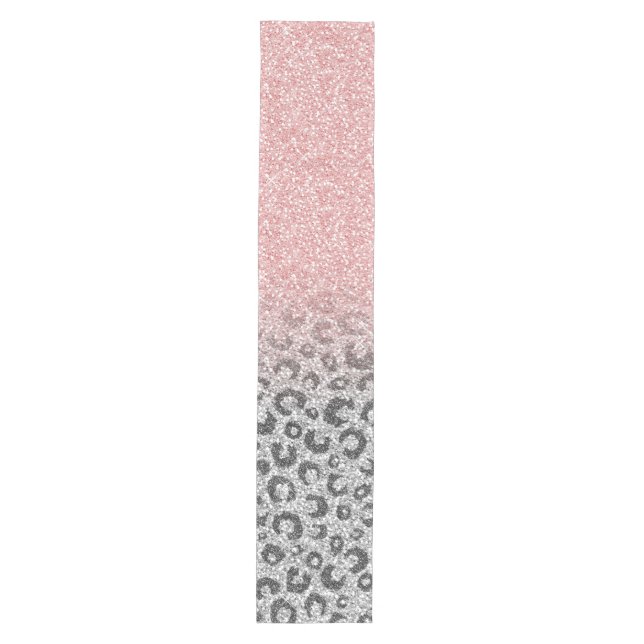 Elegant Rose Gold Silver Glitter Leopard Print Medium Table Runner (Front)