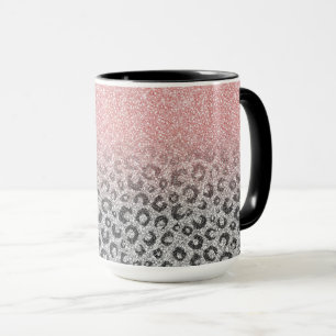Elegant Rose Gold Silver Glitter Leopard Print Mug