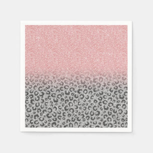  Elegant Rose Gold Silver Glitter Leopard Print Napkin
