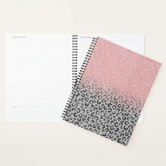  Elegant Rose Gold Silver Glitter Leopard Print Planner (Display)