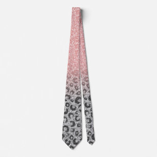 Elegant Rose Gold Silver Glitter Leopard Print Tie