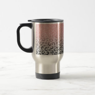  Elegant Rose Gold Silver Glitter Leopard Print Travel Mug