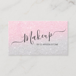 Elegant rose gold & silver glitter makeup artist business card