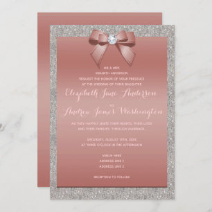 Elegant Rose Gold & Silver Glitter Wedding Invitation