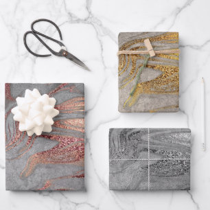 Elegant rose gold silver gold marble  wrapping paper sheet
