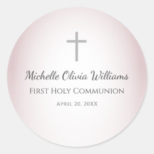 Elegant Rose Gold Simple Cross First Communion  Classic Round Sticker