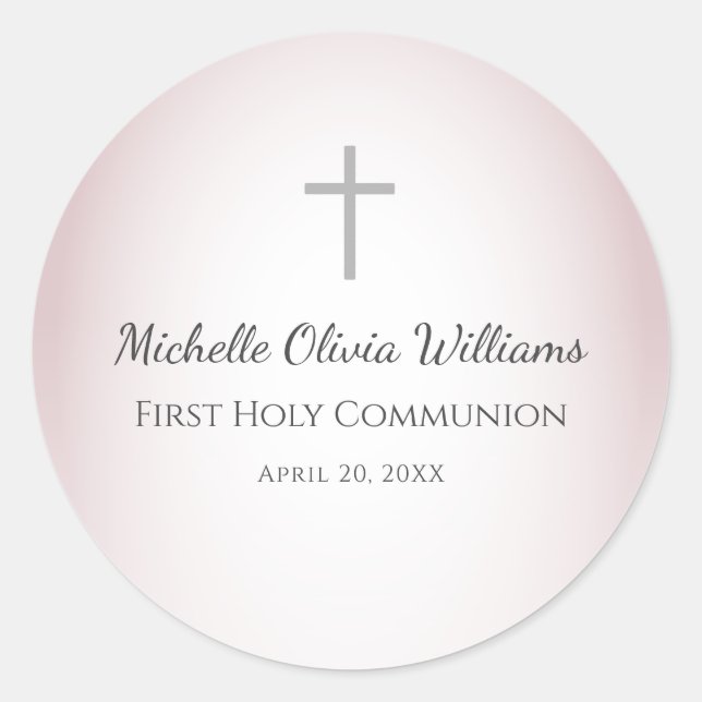Elegant Rose Gold Simple Cross First Communion  Classic Round Sticker (Front)
