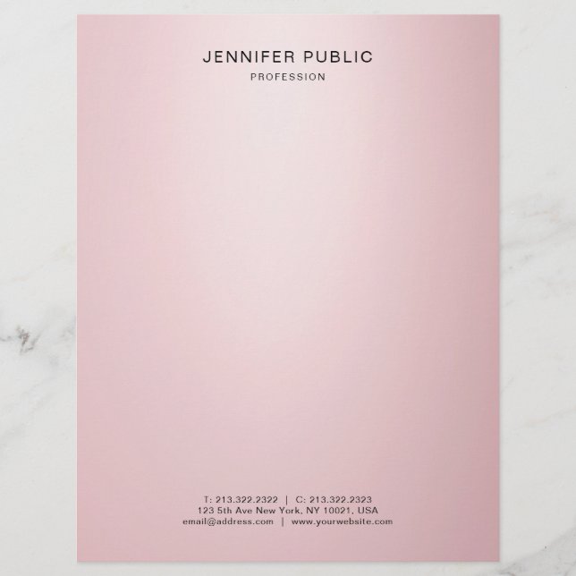Elegant Rose Gold Simple Template Modern Trendy Custom Letterhead (Front)