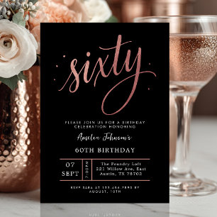 Elegant Rose Gold Sixtieth 60th Birthday Invitation