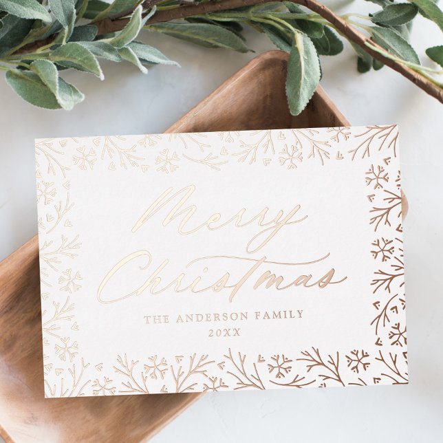 Elegant Rose Gold Snowflake Non-Photo Foil Holiday Card (Creator Uploaded)