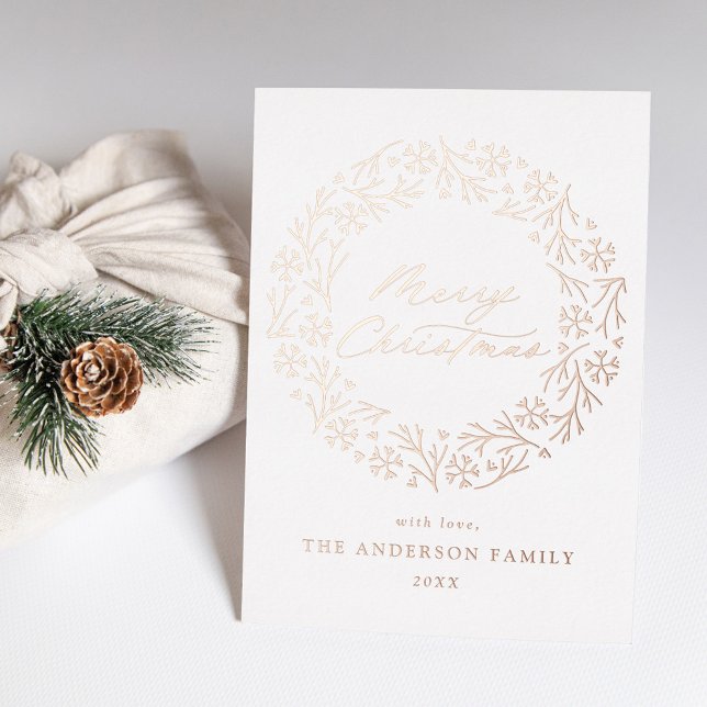 Elegant Rose Gold Snowflake Wreath Non-Photo Foil Holiday Card (Creator Uploaded)