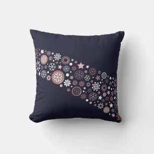 Elegant Rose Gold Snowflakes in Blue Sky Cushion