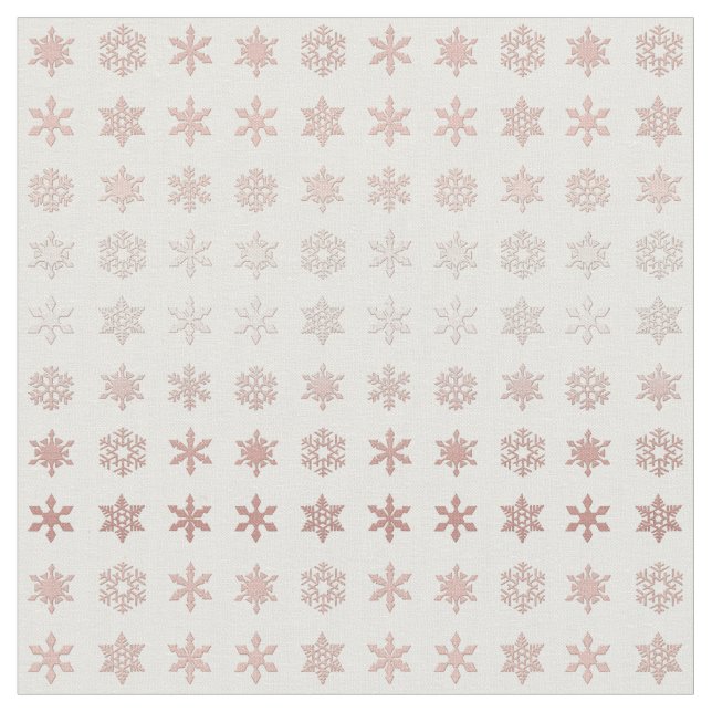Elegant Rose Gold Snowflakes Patterned White  Fabric (Close Up)
