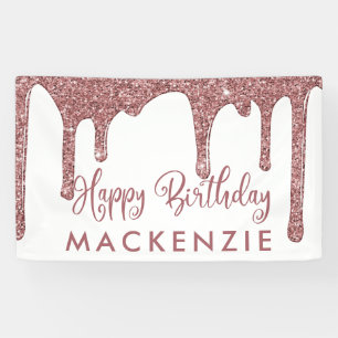 Elegant Rose Gold Sparkle Glitter Drips Birthday Banner