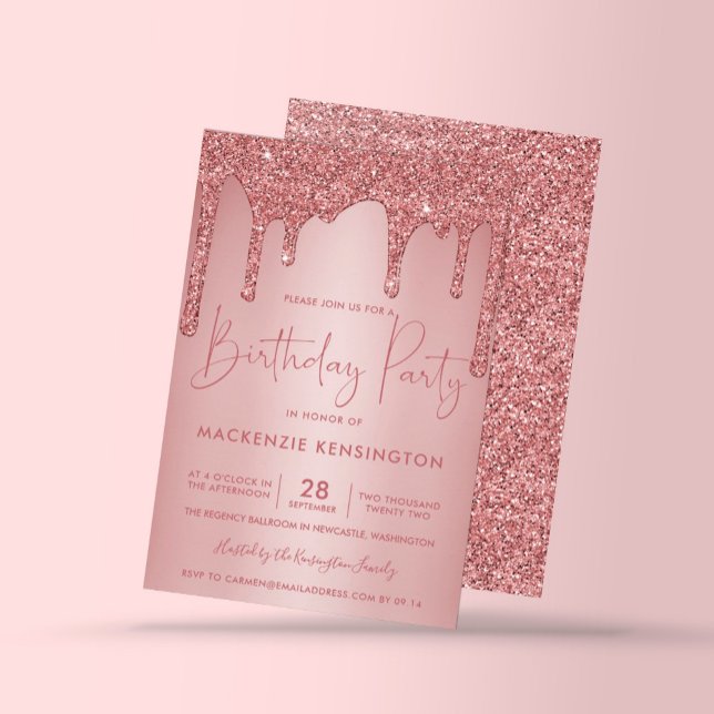 Elegant Rose Gold Sparkle Glitter Drips Birthday Invitation (Creator Uploaded)