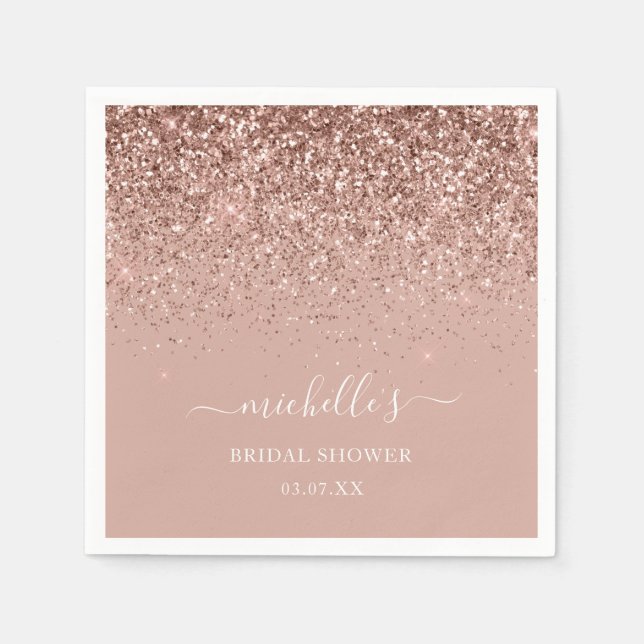 Elegant Rose Gold Sparkle Glitter Name Script Napkin (Front)