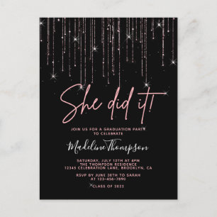 Elegant Rose Gold Sparkling She did it Graduation  Postcard