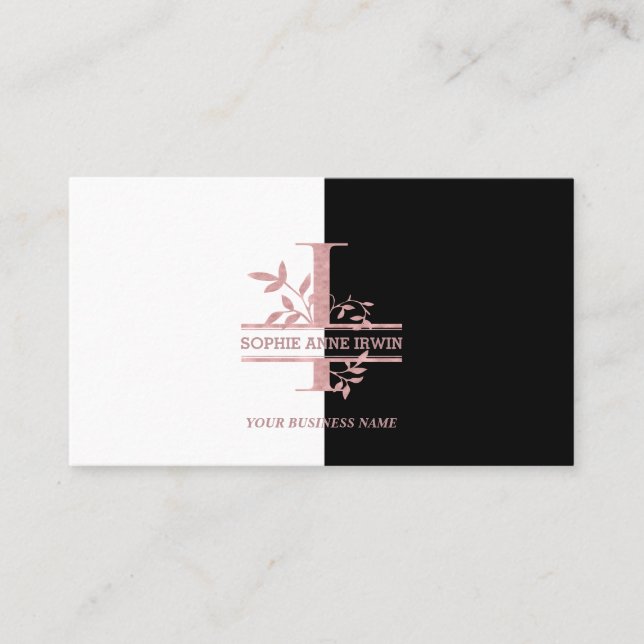 Elegant Rose Gold Split Custom Monogram Letter I Business Card (Front)