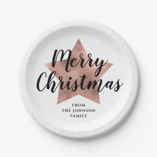 Elegant Rose Gold Star Christmas  Paper Plate